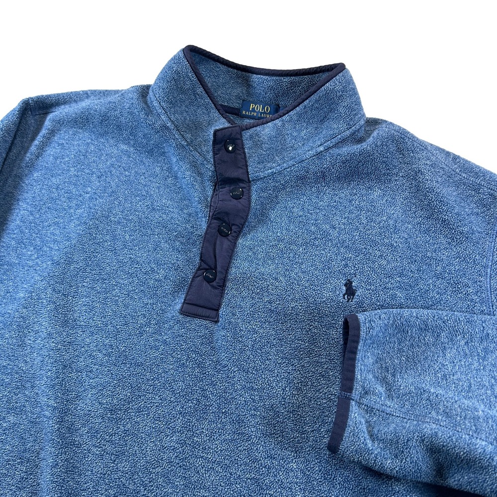 Polo Ralph Lauren Fleece Pullover Men 4XB Blue Heathered Snap Mock Pony Logo